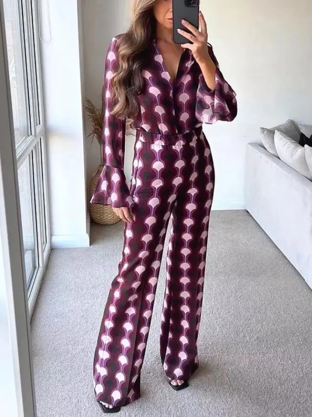 Purple Geometric Print Set 2 Pieces Size M Woman Spring Summer NWOT